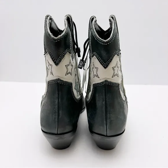 Zara Womens Black White Leather Stars Western Cowboy Boots EU 39 US 8 NEW