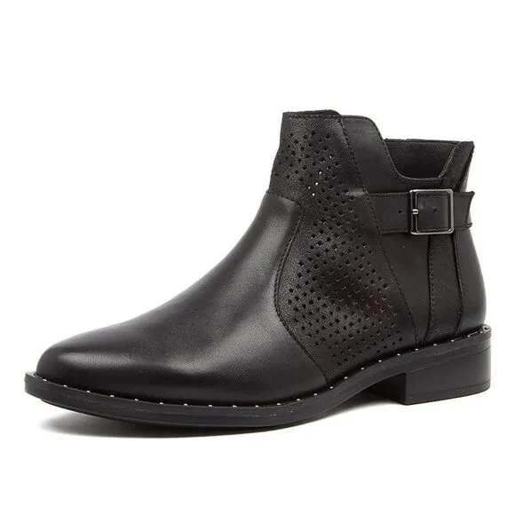 Ziera Skylah-XF Perforated Black Leather Ankle Boots 40 / 9.5