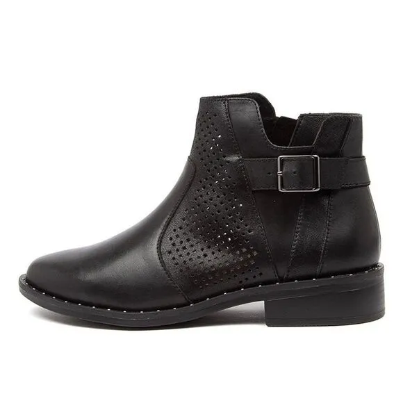 Ziera Skylah-XF Perforated Black Leather Ankle Boots 40 / 9.5